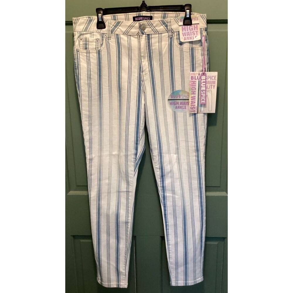 Blue Spice Juniors Size 11 Light Elise Stretch Striped High Waist Ankle Pants